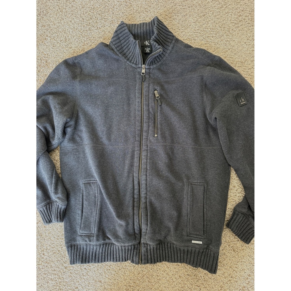Calvin Klein Men's Full‎ Zip Mock Neck Sweater Jacket Gray Size L